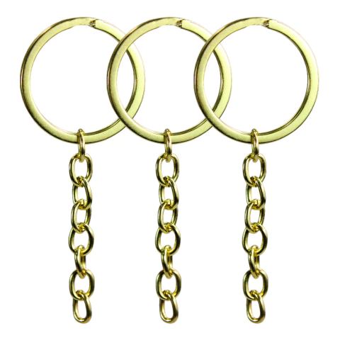 Argola Batida Italiana 32mm Dourada Com Corrente Para Chaveiros 10 Unidades