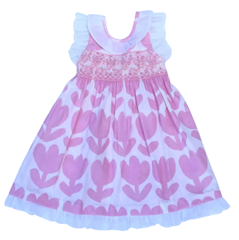 Vestido smock lino Tulipán rosa - comprar online