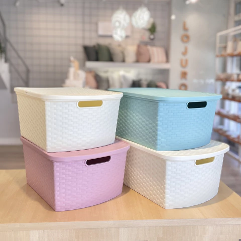 Canasto simil ratan grande con tapa - comprar online