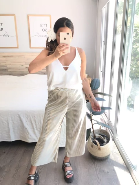 PALAZO PLISADO BRILLO DORADO - comprar online