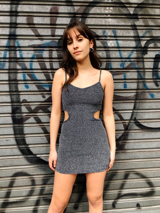 Vestido Aberturas Lurex Plateado thumbnail 2