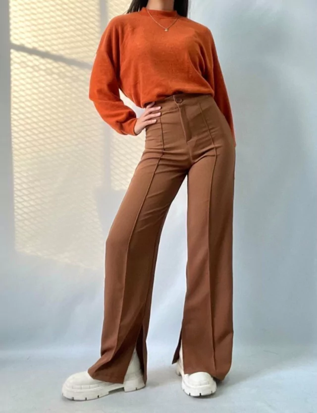 Pantalon Hazel Crepe Tajo Marron thumbnail 2
