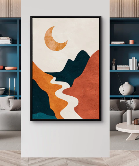 Quadro Decorativo Paisagem abstratos Boho Chic Moderno montanhas lua e sol -vs01 - comprar online