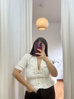 Blusa frunces de lino con mangas