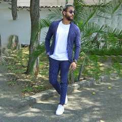 Traje Slim fit Color Azul Rayas Blancas - comprar online
