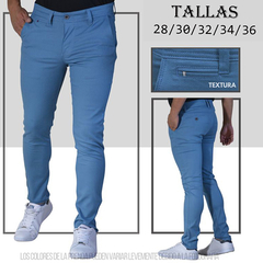 Pantalón licrado en color azul celeste con textura galleta, disponible en diferentes tallas.