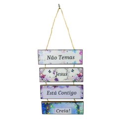 PLACA DE CORDAS MDF - Não Temas Jesus Está Contigo Creia!