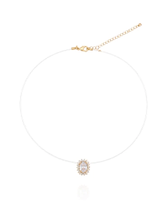 Choker Oval Cravejada Fio Nylon Dourado