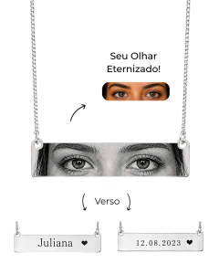 Colar Personalizado Retangular Horizontal com Olhar Banhado a Prata 925