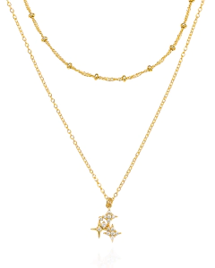 Colar Duplo 3 Estrelas Dourado