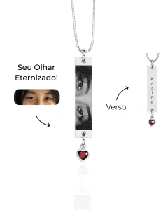 Colar Personalizado Retangular (G) com Olhar e Pingente Coração Banhado a Prata 925