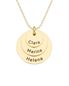 Colar Personalizado Trio de Medalhas com Nomes Banhado a Ouro 18k