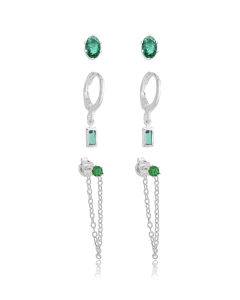 TRIO DE BRINCOS VERDE BLOOM - comprar online