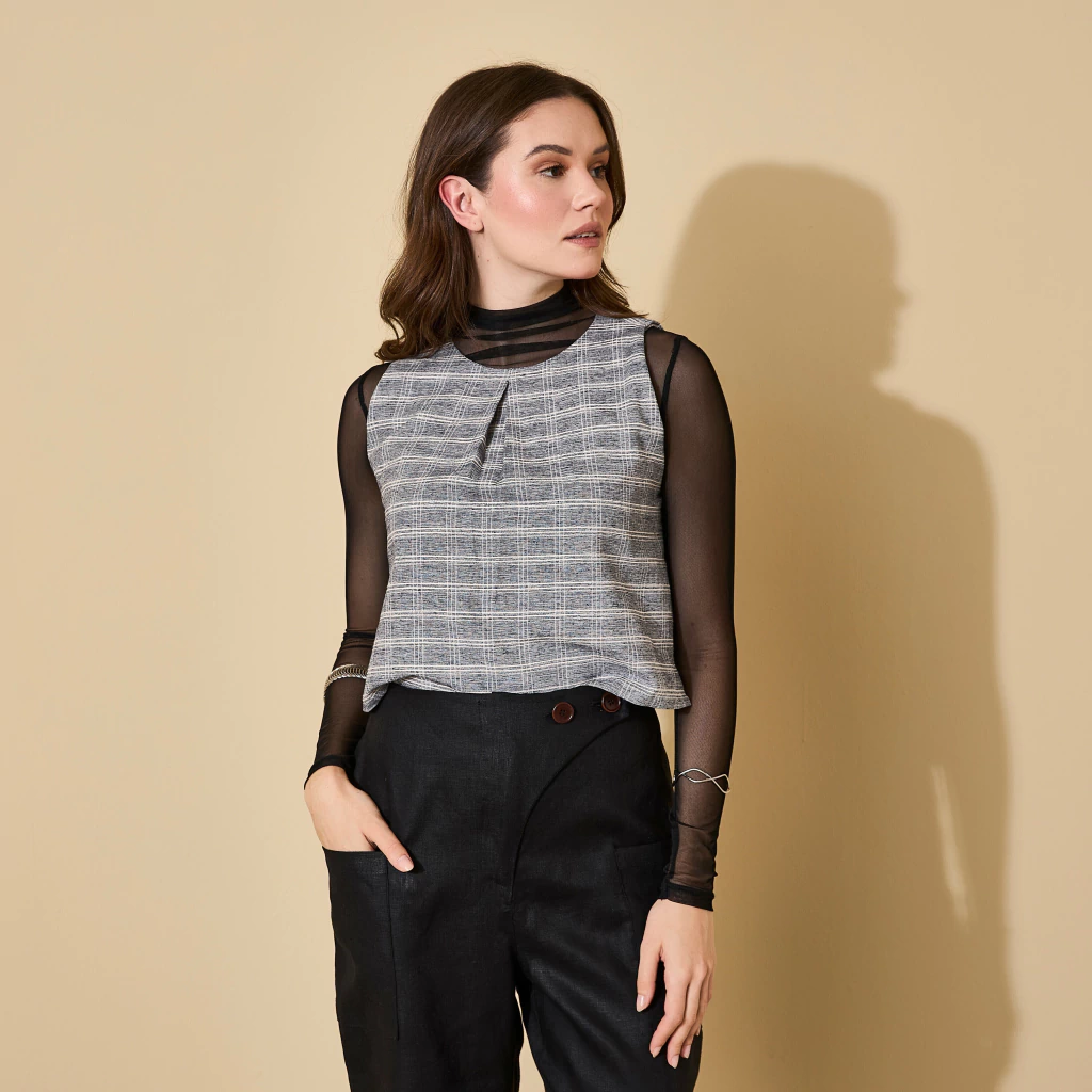 Blusa Alice Xadrez Marinho