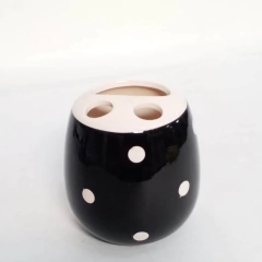 Porta cepillos Negro lunares Blancos
