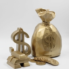 Kit de Ouro I Saco dinheiro I Cifrão I Moedas I Barra de Ouro - comprar online