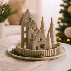 Vila Refúgio - Bandeja, Pinheiro e Casinhas Decorativa - comprar online