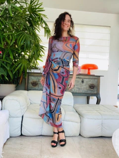 Saia Pareô Longo Chiffon Paul Klee Rosa