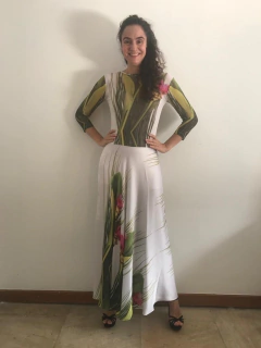 Vestido Longo Pele Evasê Tule/Cetim Folhagem - buy online