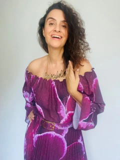 Blusa Cigana Manga Sino Crepe Orquídea Vinho - online store