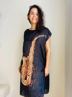 Vestido Kaftan Cetim Sax - ALESSA