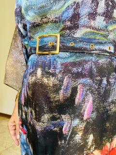 Image of Vestido Maxi Longo Cetim Monet Azul