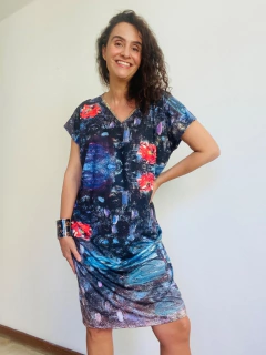 Vestido Kaftan Jersey Monet Azul - comprar online