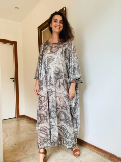 Vestido Maxi Longo Paetê Chita Cinza - loja online