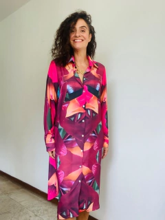 Vestido Chemise Curto Crepe Orquídea Vermelho - ALESSA