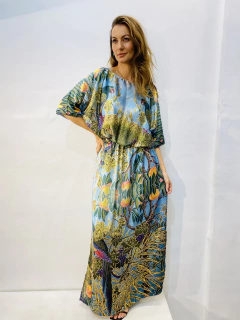 Vestido Morcego Saia Reta Cetim Arara Verde - comprar online