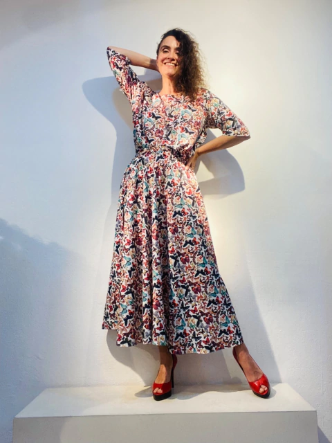 Saia Evasê Tafetá Borboletas