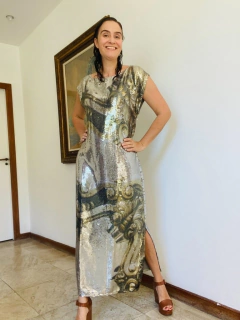 Vestido Kaftan Longo Paetê Espelho - ALESSA
