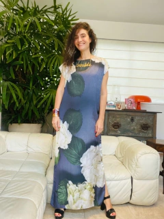 Vestido Kaftan Longo Cetim Hortênsia Cinza - buy online