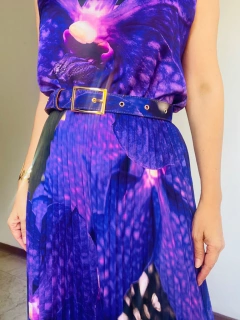 Saia Plissada Longa Crepe Orquídea Roxo - ALESSA