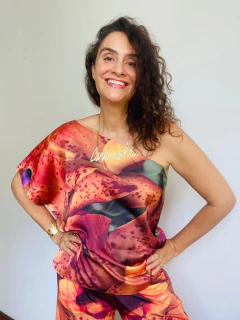 Image of Camiseta Ombro Só Cetim Orquídea Laranja