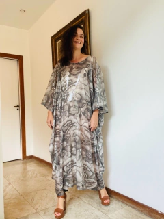 Vestido Maxi Longo Paetê Chita Cinza - comprar online