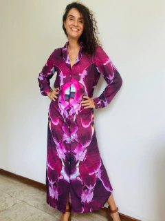 Vestido Chemise Longo Crepe Orquídea Vinho on internet
