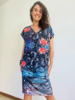 Vestido Kaftan Jersey Monet Azul na internet