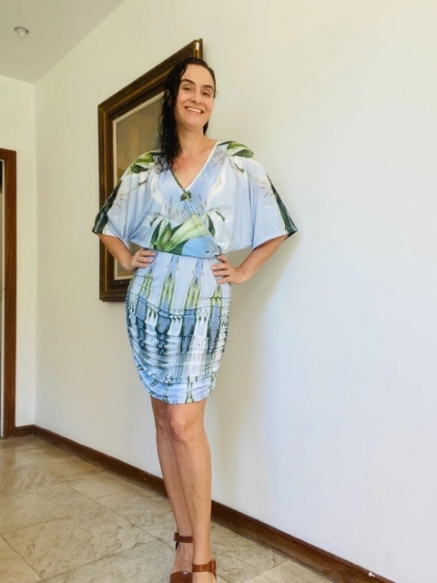 Vestido Transpasse Saia Franzida Jersey Lírio