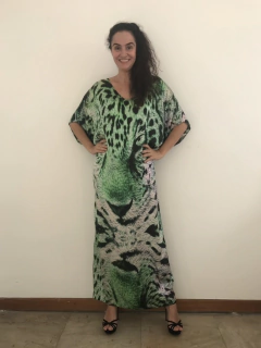 Vestido Longo T Seda Onça Pistache - ALESSA