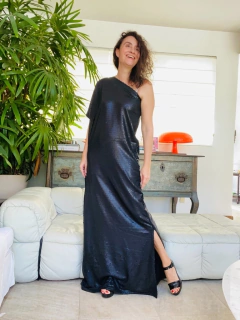 Vestido Ombro Só Morcego Longo Paetê Preto