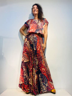 Saia Plissada Crepe Leque - ALESSA