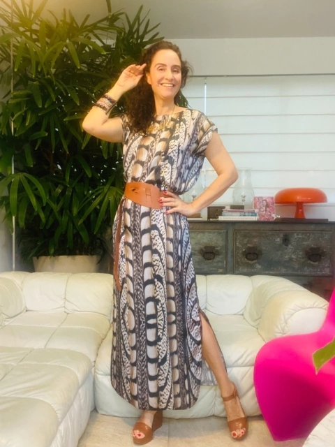 Vestido Kaftan Longo Cetim Faisão Corrido