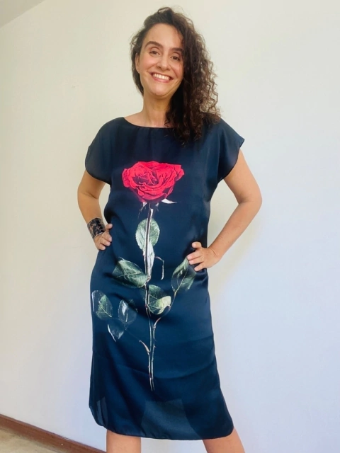 Vestido Curto Kaftan Seda Rosa Única Preta