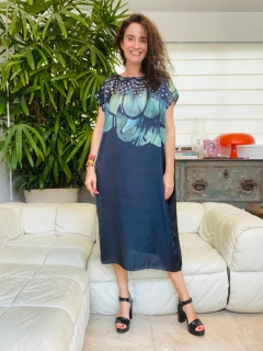 Vestido Kaftan Cetim Pluma Verde - buy online