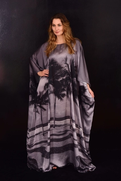 Vestido Maxi Longo Cetim Coqueiros Copacabana