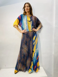 Vestido Morcego Saia Plissada Crepe Balneario - ALESSA