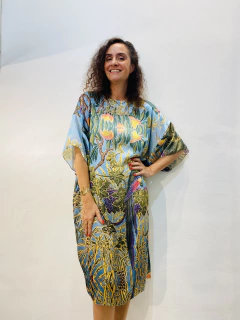 Image of Vestido T Curto Cetim Arara Verde