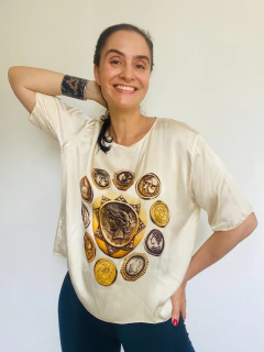 Blusa 3/4 Seda Moedas Branca - buy online