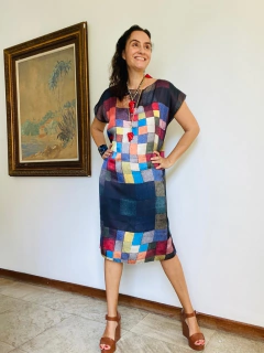 Vestido Kaftan Cetim Paul Klee Colorido - loja online